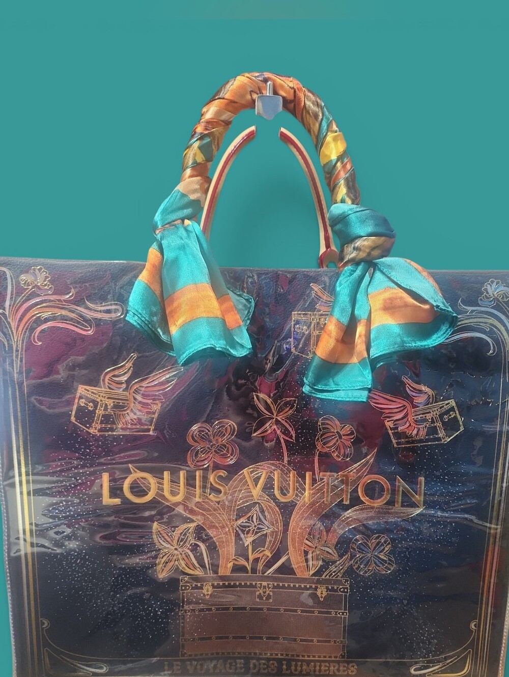 LV Le Voyage Des Lumières Tote with Turquoise Scarf - Picture 3 of 14